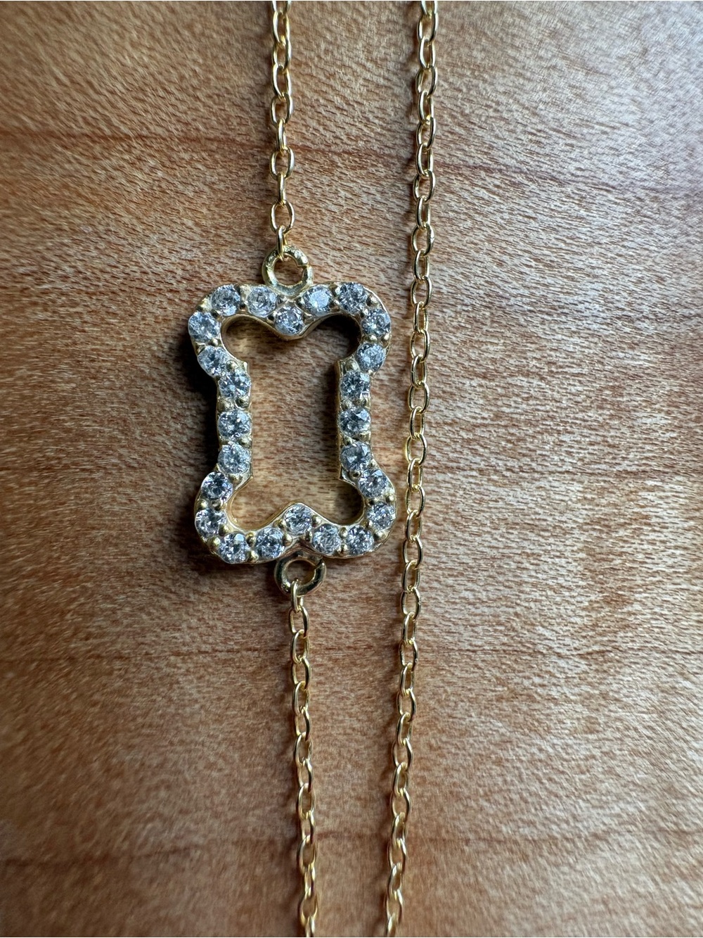 Asymmetrical CZ Dog Bone Gold over 925 Sterling Silver Necklace 18”